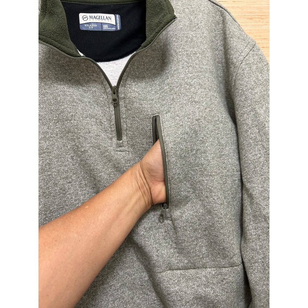 Magellan Outdoors Mens 2XL Relaxed Fit Quarter Zip Fleece Pullover Heather Grey - Picture 4 of 9